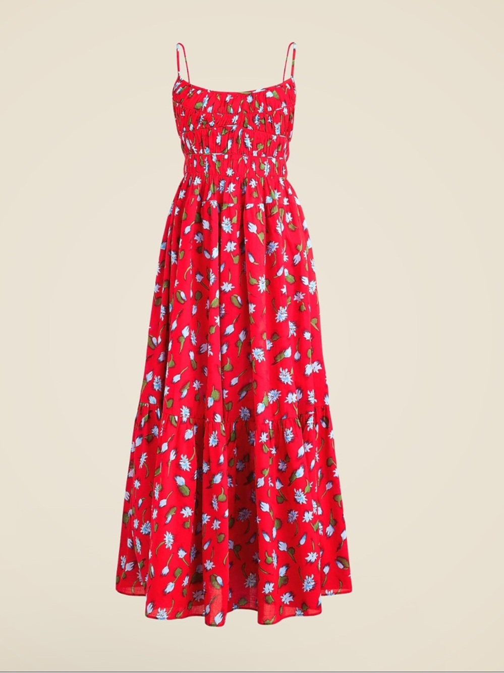 J Crew tiered cotton sundress brushed daisy print floral strappy lace up midi